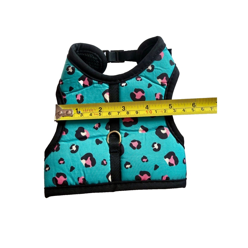 XXS Adjustable Cat Harness Teal Leopard Soft Mesh Kitten Walking Vest - Picture 7 of 12